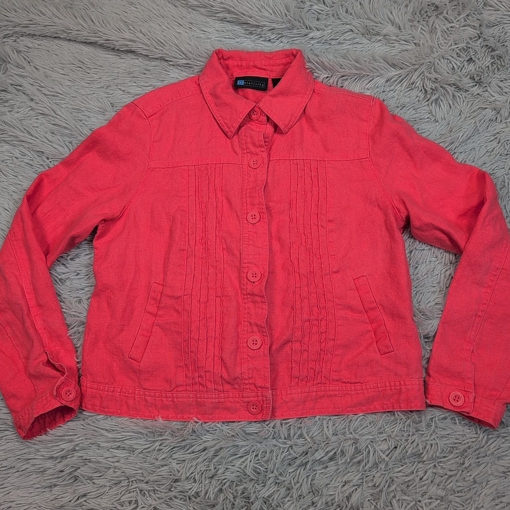 Relativity Jacket Womens M Petite Pink Linen Coat Button Up Lightweight Comfort